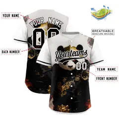 White Black Panda Graffiti Animal Series Baseball Jersey 2