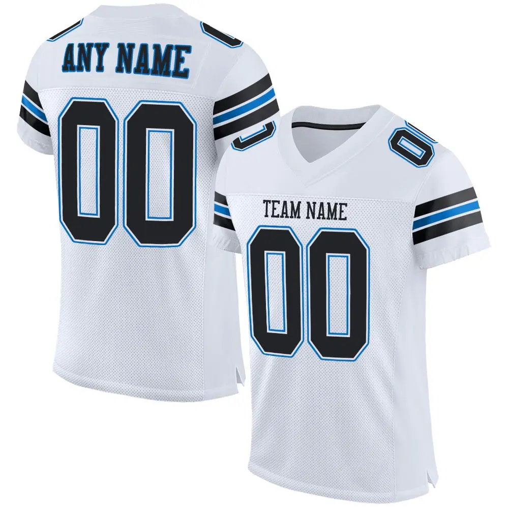 White Black-Panther Blue Mesh Football Jersey