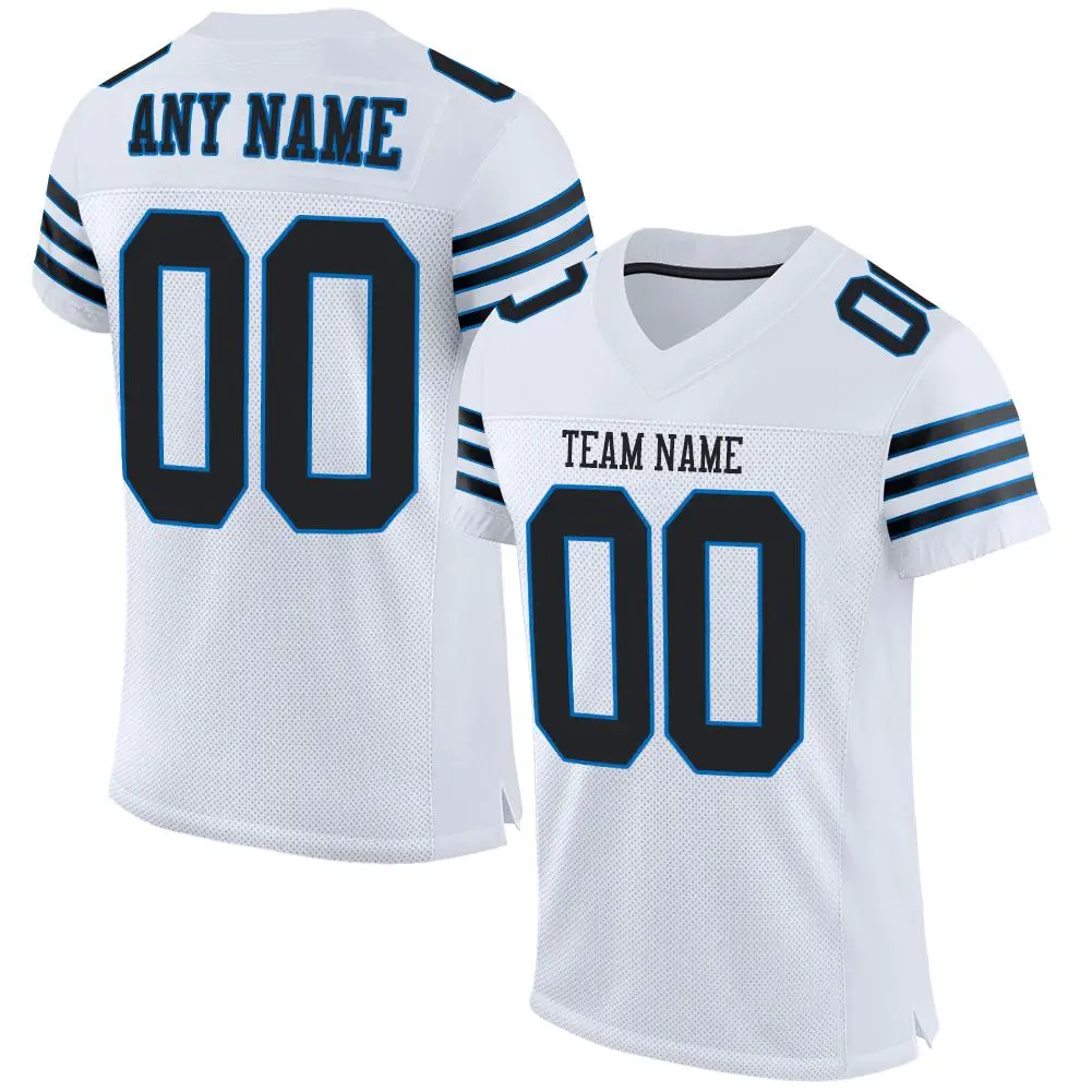 White Black-Panther Blue Mesh Football Jersey