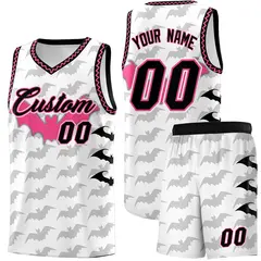 White Black Pink Bat Pattern Halloween Basketball Jersey 1
