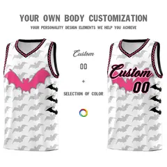 White Black Pink Bat Pattern Halloween Basketball Jersey 3