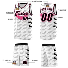 White Black Pink Bat Pattern Halloween Basketball Jersey 5