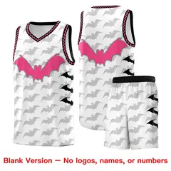 White Black Pink Bat Pattern Halloween Basketball Jersey 7