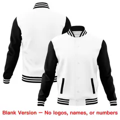 White Black Pink Raglan Sleeves Full-Snap Letterman Cotton Jacket 6