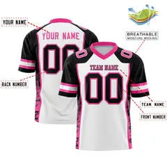 White Black-Pink Raglan Sleeves Side Pattern Football Jersey 2