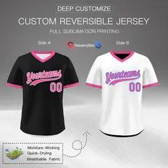 White Black Pink Reversible Pullover Baseball Jersey 2