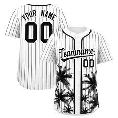 White Black Pinstripe Coconut Tree Authentic Baseball Jersey