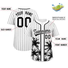 White Black Pinstripe Coconut Tree Authentic Baseball Jersey 2