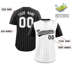 White Black Pinstripe Raglan Sleeves Baseball Jersey 2
