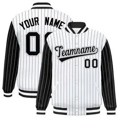 White Black Pinstripe Raglan Varsity Letterman Baseball Jacket 1