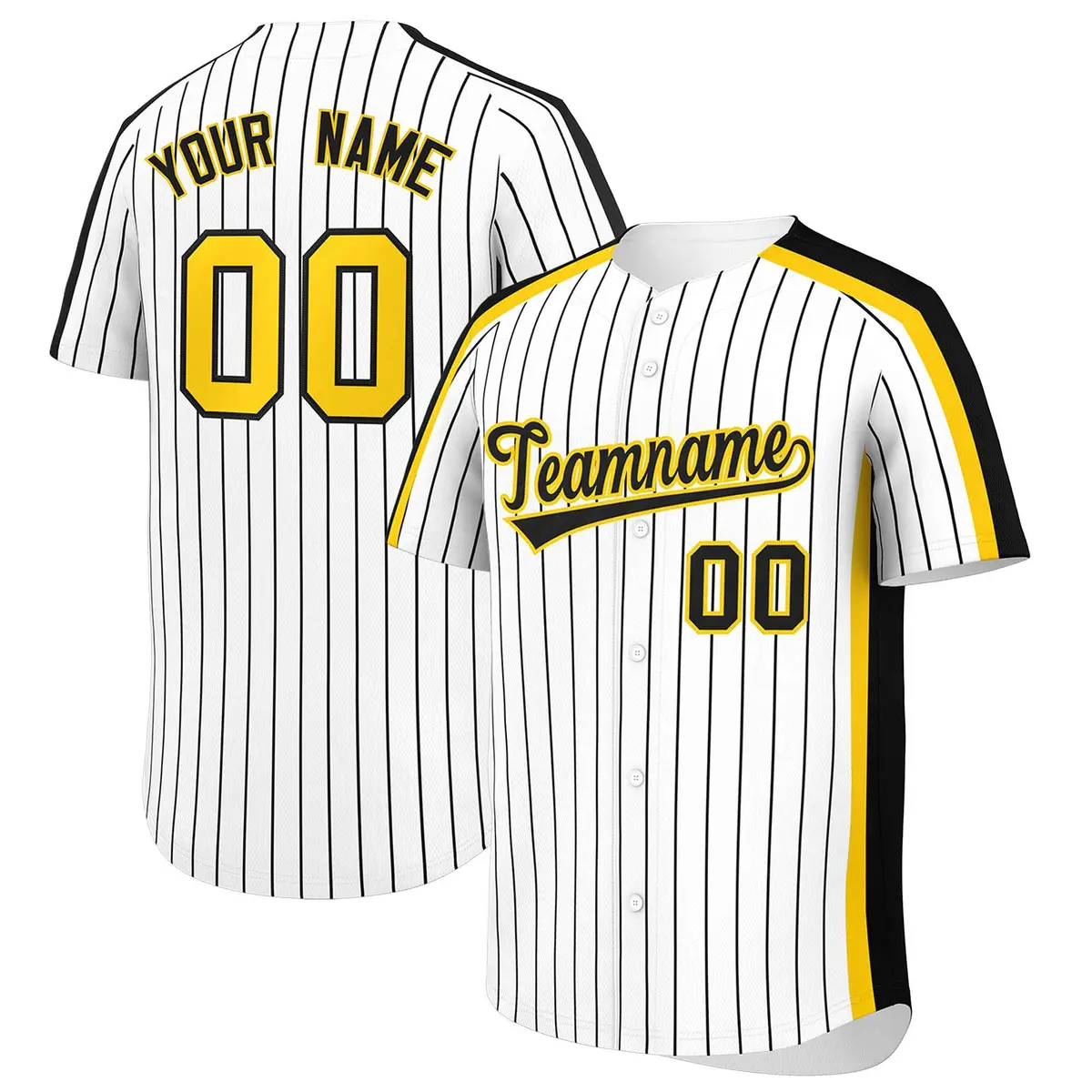 White Black Pinstripe Two-tone Side Baseball Jersey