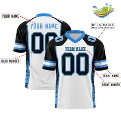 White Black-Powder Blue Raglan Side Pattern Football Jersey 2