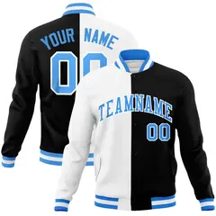 White Black Powder Blue Split Varsity Full-Snap Letterman Jacket