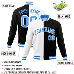 White Black Powder Blue Split Varsity Full-Snap Letterman Jacket 4