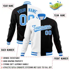 White Black Powder Blue Split Varsity Full-Snap Letterman Jacket 4
