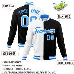 White Black Powder Blue Split Varsity Full-Snap Letterman Jacket 4