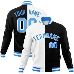 White Black Powder Blue Split Varsity Full-Snap Letterman Jacket 1