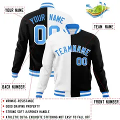 White Black Powder Blue Split Varsity Full-Snap Letterman Jacket 4