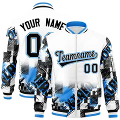 White Black-Powder Blue Street Graffiti Varsity Letterman Jacket