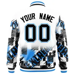 White Black-Powder Blue Street Graffiti Varsity Letterman Jacket 4
