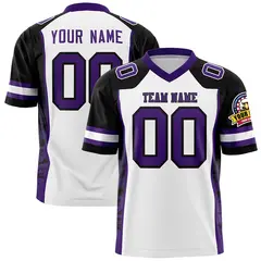 White Black-Purple Raglan Side Pattern Football Jersey