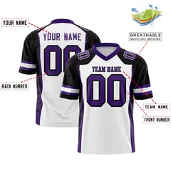 White Black-Purple Raglan Side Pattern Football Jersey 2