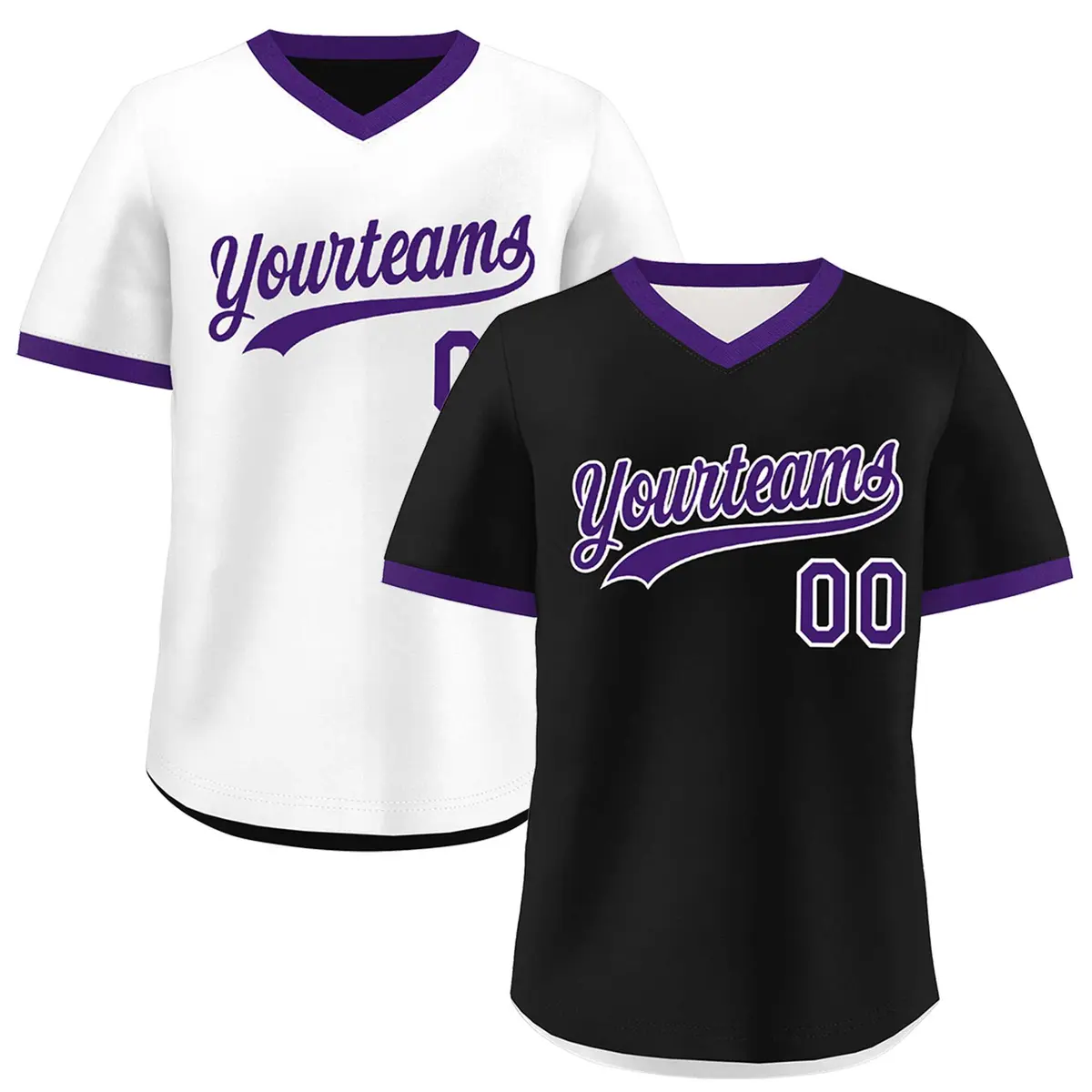 White Black Purple Reversible Pullover Baseball Jersey