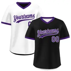 White Black Purple Reversible Pullover Baseball Jersey