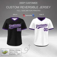 White Black Purple Reversible Pullover Baseball Jersey 2