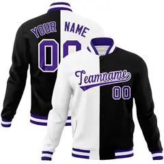 White Black Purple Split Varsity Full-Snap Letterman Jacket 1