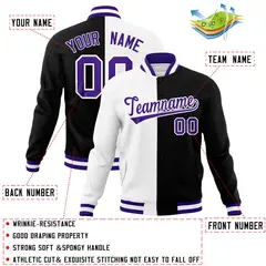 White Black Purple Split Varsity Full-Snap Letterman Jacket 4