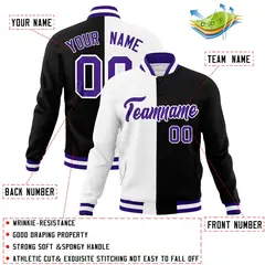 White Black Purple Split Varsity Full-Snap Letterman Jacket 4