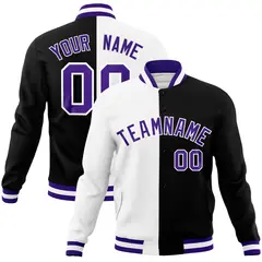 White Black Purple Split Varsity Full-Snap Letterman Jacket 1
