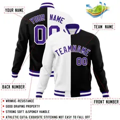 White Black Purple Split Varsity Full-Snap Letterman Jacket 4
