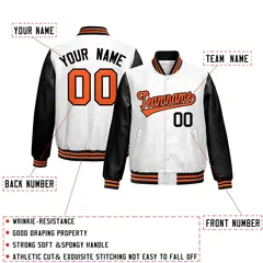 White Black Raglan Full-Snap Varsity Faux Leather Letterman Jacket 2
