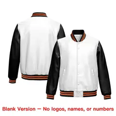 White Black Raglan Full-Snap Varsity Faux Leather Letterman Jacket 6