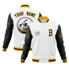 White Black Raglan Full-Snap Varsity Letterman Jacket 1