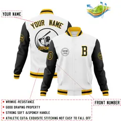 White Black Raglan Full-Snap Varsity Letterman Jacket 4