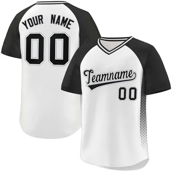 White Black Raglan Side Spot Pullover Baseball Jersey