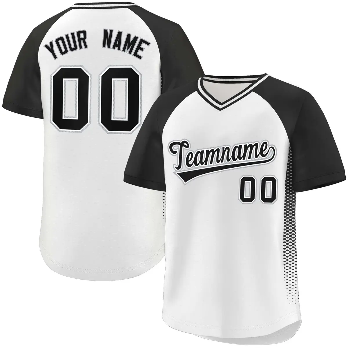 White Black Raglan Side Spot Pullover Baseball Jersey