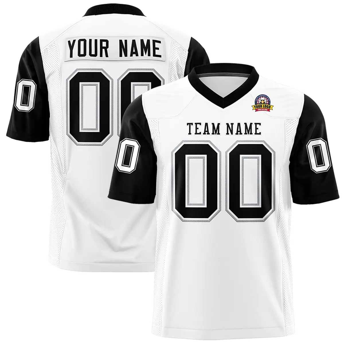 White Black Raglan Sleeves Authentic Football Jersey