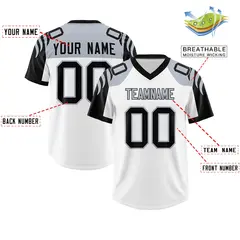 White Black Raglan Sleeves Pattern Football Jersey 2