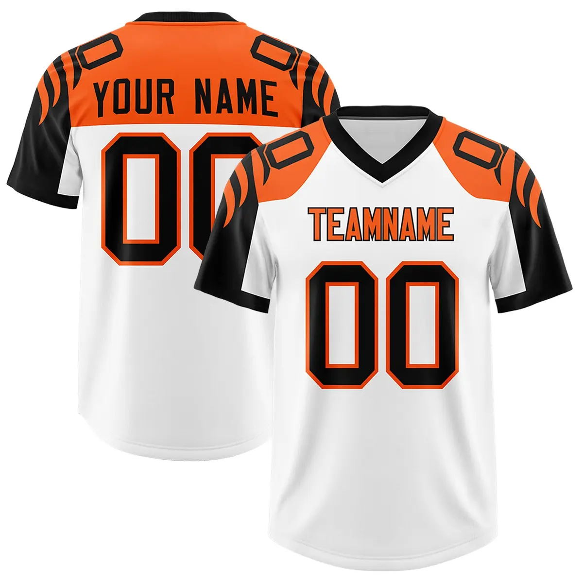 White Black Raglan Sleeves Pattern Football Jersey