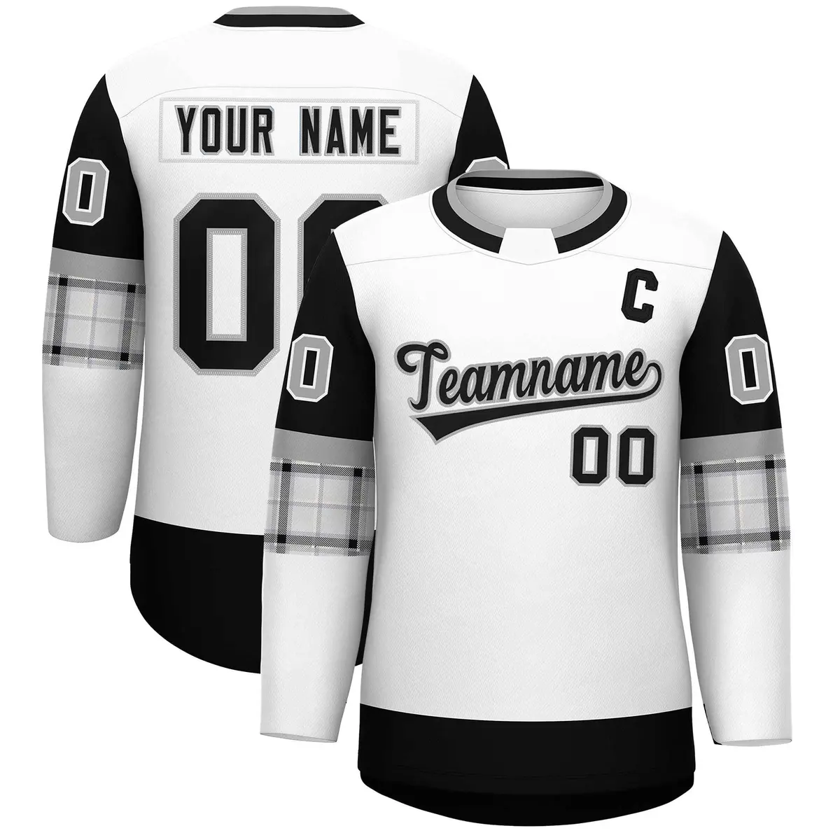 White Black Raglan Sleeves Round-Neck Hockey Jersey