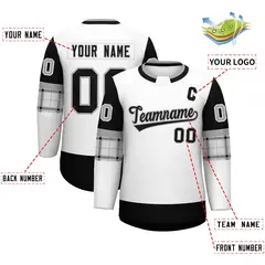 White Black Raglan Sleeves Round-Neck Hockey Jersey 2