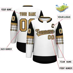 White Black Raglan Sleeves Round-Neck Hockey Jersey 2