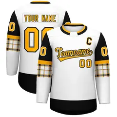 White Black Raglan Sleeves Round-Neck Hockey Jersey 1