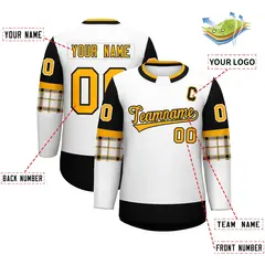 White Black Raglan Sleeves Round-Neck Hockey Jersey 2