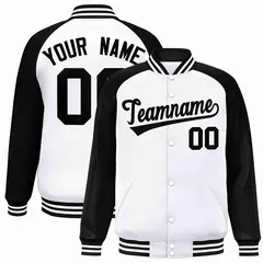 White Black Raglan Sleeves Varsity Full-Snap Letterman Jacket 1