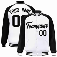 White Black Raglan Sleeves Varsity Full-Snap Letterman Jacket 1